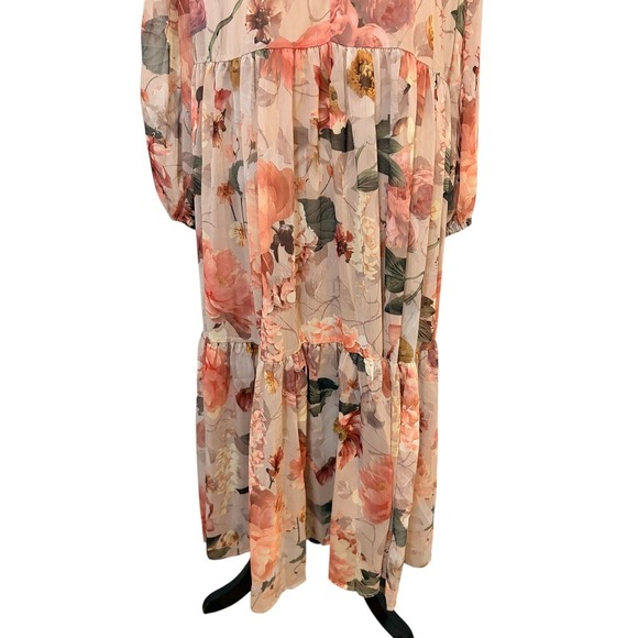 H&M Floral Maxi Dress Oversized XS Tiered Flowy Boho Vacation Women's - Picture 4 of 9